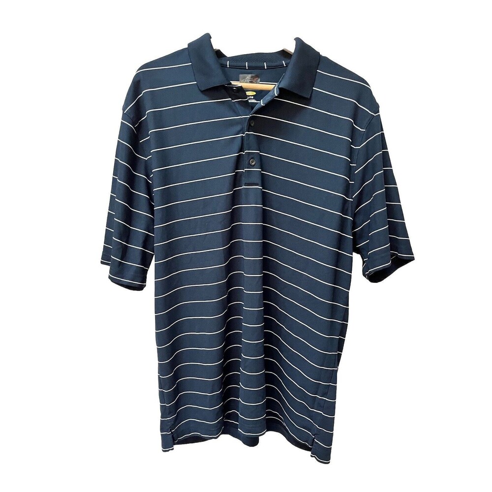 Greg Norman Mens Golf Polo Shirt Blue White Striped Short Sleeve Pullover XL
